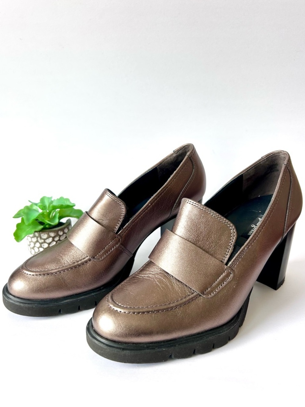 Paul Green Nina Loafer Pump Size 9.5 Grunge Metallic Bronze Leather Platform